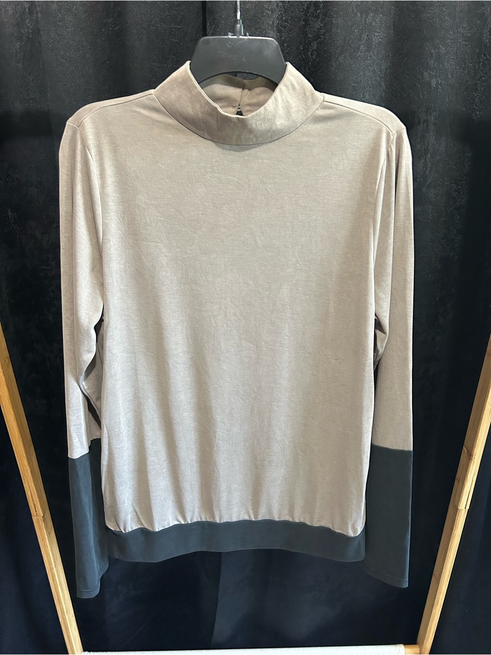 gimmicks by BKE Taupe Mock Neck Top with Charcoal Accents